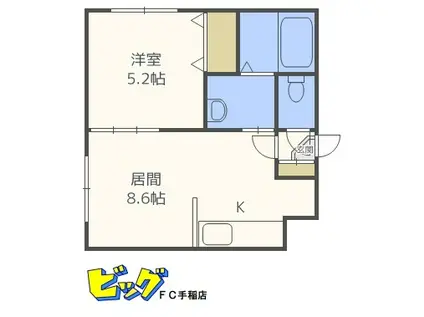 JR函館本線 手稲駅 徒歩5分 4階建 築24年(1LDK/4階)の間取り写真