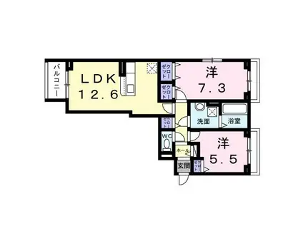クローバー フレア(2LDK/2階)の間取り写真