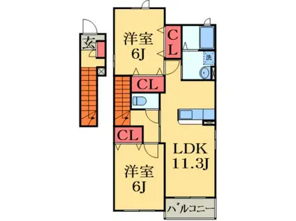 レグメスI(2LDK/2階)の間取り写真