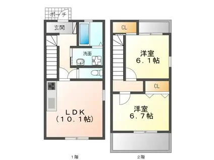 マリブ竹の山北(2LDK/1階)の間取り写真