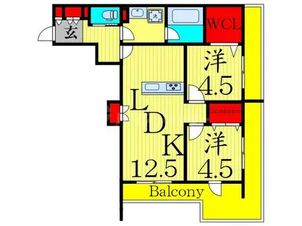 メゾンクレール谷在家(2LDK/3階)の間取り写真
