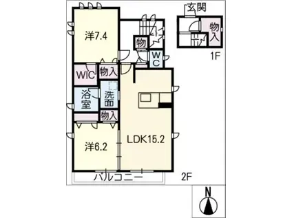 AZUR HONGO ウエスト(2LDK/2階)の間取り写真