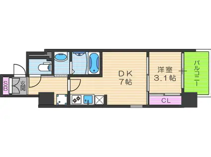 クレストコート靭公園(1DK/7階)の間取り写真