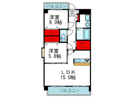 アンフィニXI緑地公園(2LDK/2階)の間取り写真