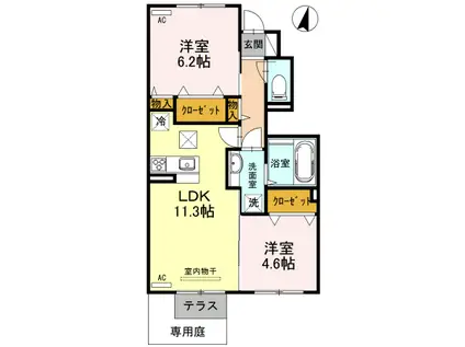 リヴェールコート名谷(2LDK/1階)の間取り写真