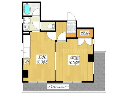 エヴァーグレース(1DK/4階)の間取り写真