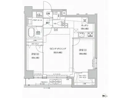 RELUXIA本所吾妻橋III(2LDK/6階)の間取り写真