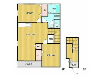 ラ・ポールメゾン北野(2LDK/2階)の間取り写真