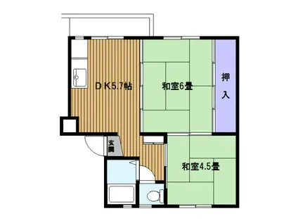 京急本線 浦賀駅 徒歩5分 5階建 築56年(2DK/4階)の間取り写真