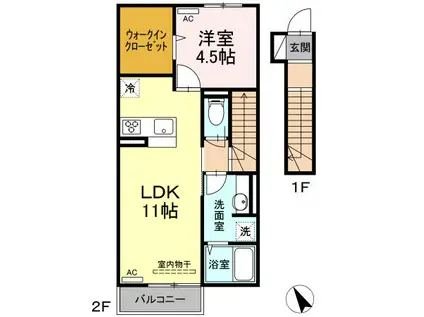 G一ROOMA(1LDK/2階)の間取り写真