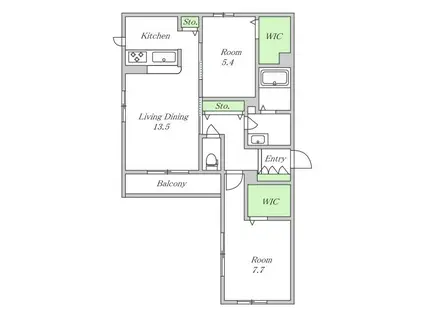 ヴィーブルSONEII(2LDK/3階)の間取り写真