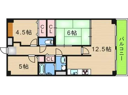 レジェロ住之江(3LDK/1階)の間取り写真
