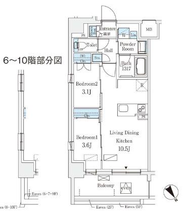 エル・セレーノ横浜(2LDK/4階)の間取り写真