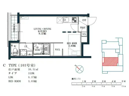 QUADOR高宮3丁目(1LDK/3階)の間取り写真