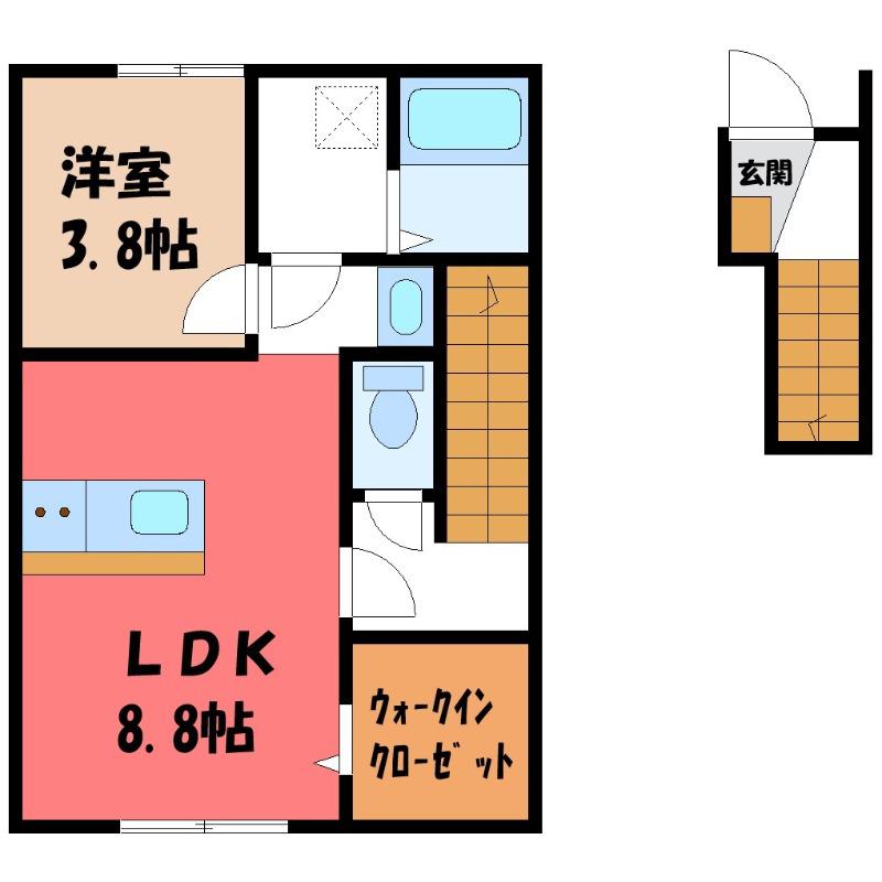RELUXIA B(1LDK/2階)の間取り写真