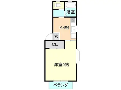 パルティールA棟(1K/1階)の間取り写真