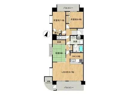 ヴェルビュ練兵町(3LDK/8階)の間取り写真