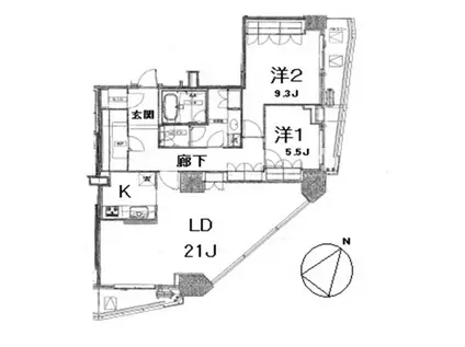 アトラスタワー六本木(2LDK/11階)の間取り写真
