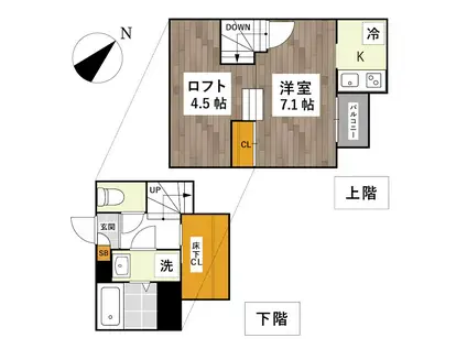 ADC保田窪STREAM(1K/2階)の間取り写真
