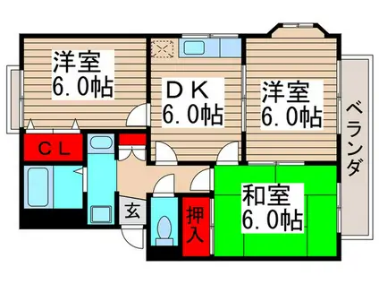 ハイム・プワールII(3DK/2階)の間取り写真