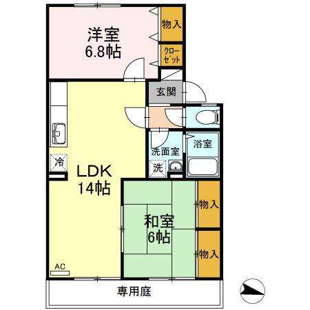 セジュール細馬(2LDK/1階)の間取り写真