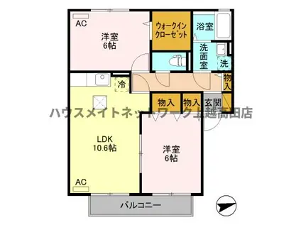 フィルコート新町参番館(2LDK/1階)の間取り写真