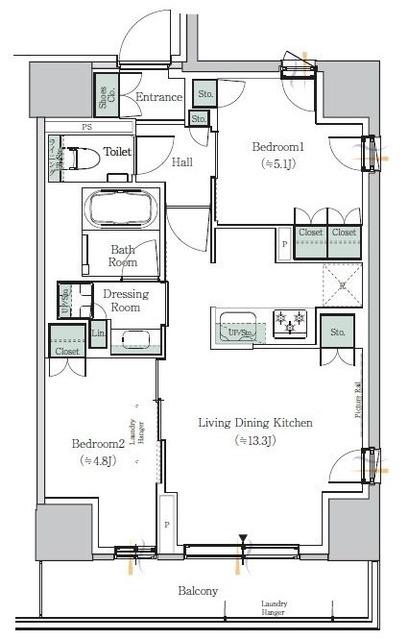 ONE ROOF RESIDENCE NISHI NIPPORI(2LDK/7階)の間取り写真