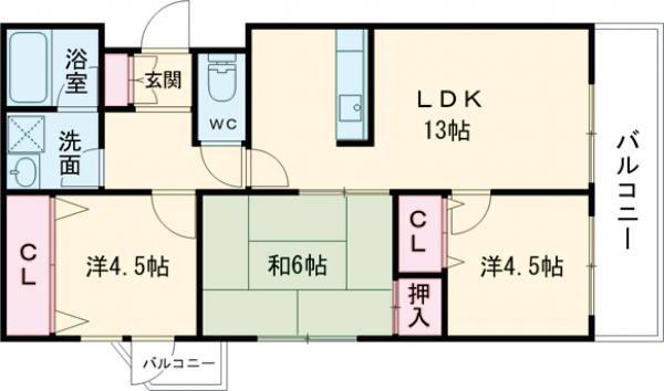 カルム湊川(3LDK/6階)の間取り写真