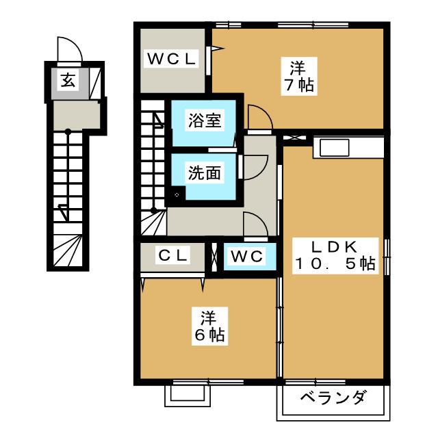 グランモア野町B棟(2LDK/2階)の間取り写真