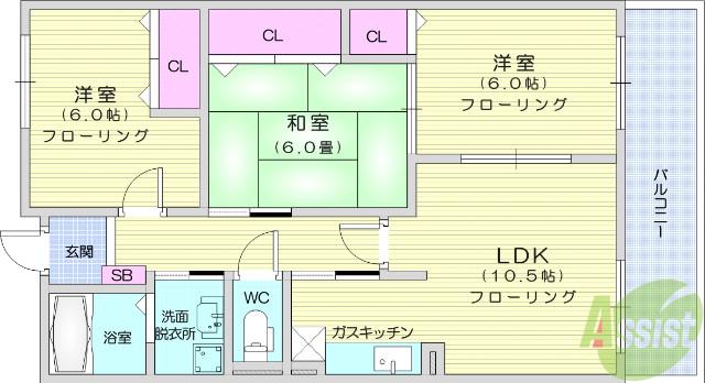 ウエスト プレイス(3LDK/4階)の間取り写真