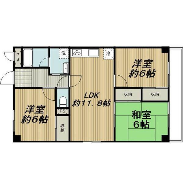 マンション桂(3LDK/1階)の間取り写真
