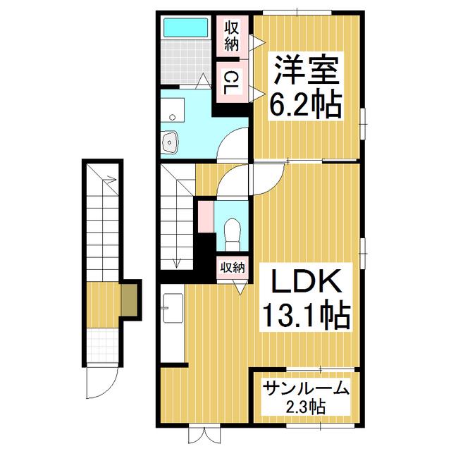 ヴィラ弁天北(1LDK/2階)の間取り写真