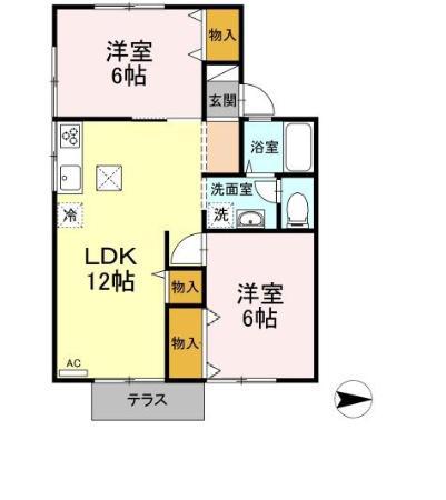 ビューラ東 II(2LDK/1階)の間取り写真