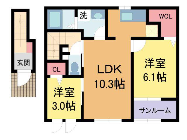 パーク・エノコダ(2LDK/2階)の間取り写真