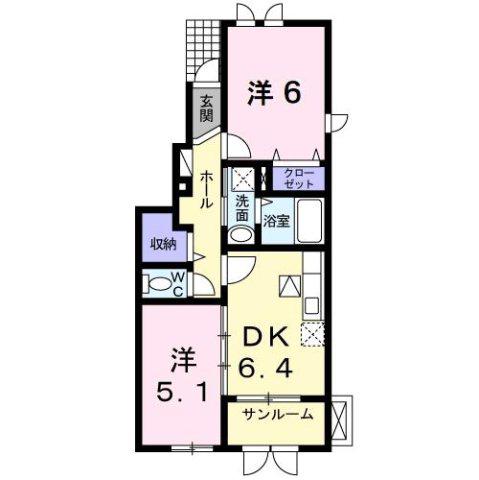 アッシュ6 A(2DK/1階)の間取り写真