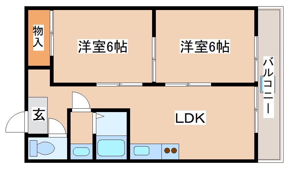 ダイバーシティ神戸長田B棟(2LDK/4階)の間取り写真