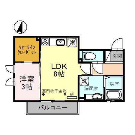ALMO(1LDK/2階)の間取り写真