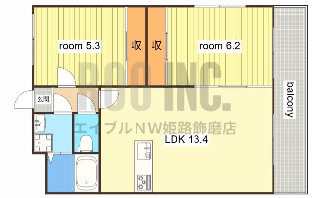 リバーサイド兼田(2LDK/3階)の間取り写真