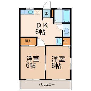 とちの木ハウスB(2DK/1階)の間取り写真