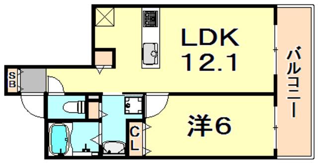 ワコーレKOBE元町通(1LDK/6階)の間取り写真