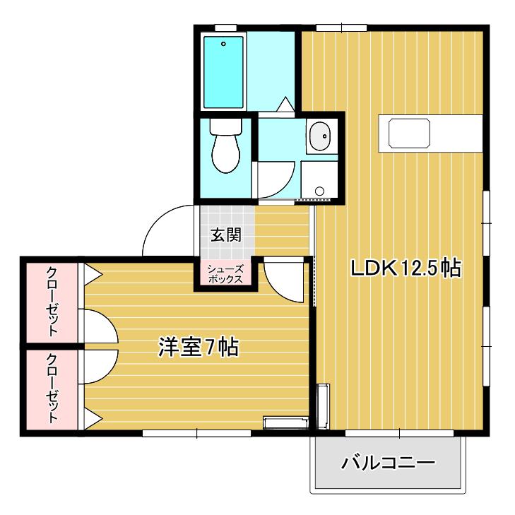 アビエスB(1LDK/1階)の間取り写真