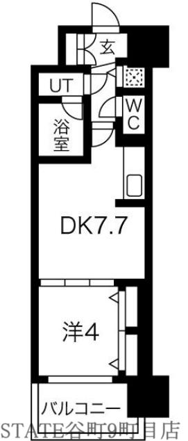 グランカーサ難波元町(1DK/13階)の間取り写真