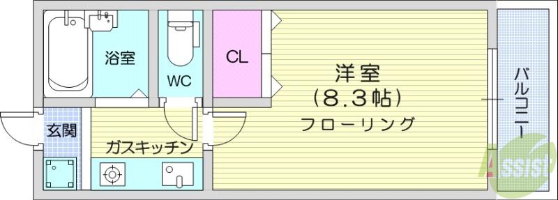 ハイマート小松島(1K/2階)の間取り写真