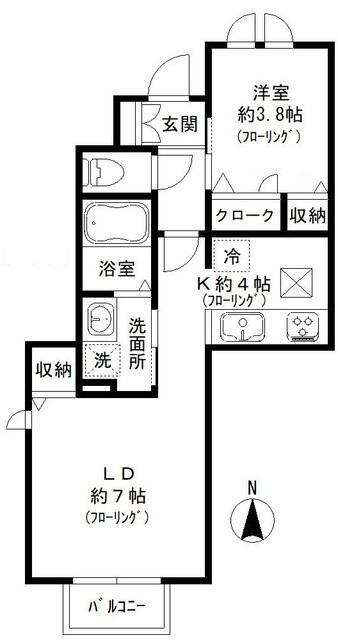 クレール国立(1LDK/1階)の間取り写真