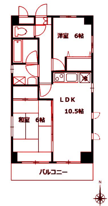 サンパレス元住吉(2LDK/2階)の間取り写真