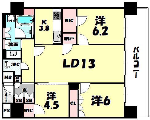 MJR堺筋本町(2LDK/21階)の間取り写真