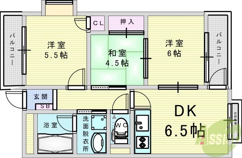 千里五月が丘ハイツ(3DK/3階)の間取り写真