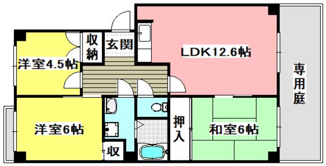 千里サザンテラス(3LDK/1階)の間取り写真