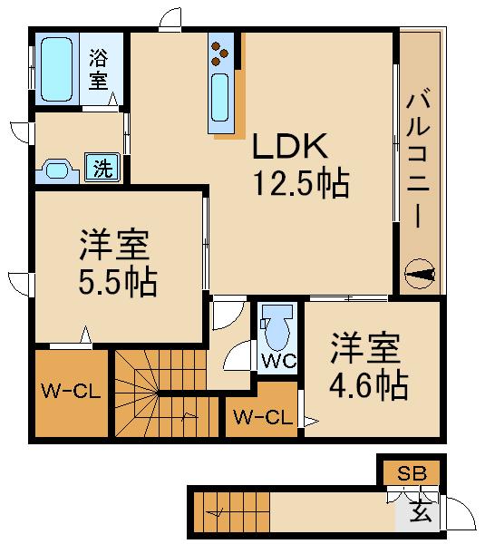 シャーメゾン稲田本町A(2LDK/2階)の間取り写真
