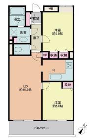 京王線 西調布駅 徒歩22分 4階建 築24年(2LDK/2階)の間取り写真